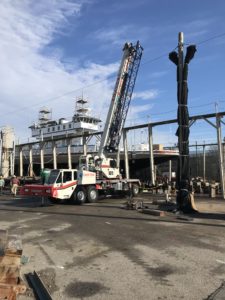 Crofton Crane Rental & Rigging's 75-ton Link-Belt making lifts for Surry Ferry in Norfolk, VA.